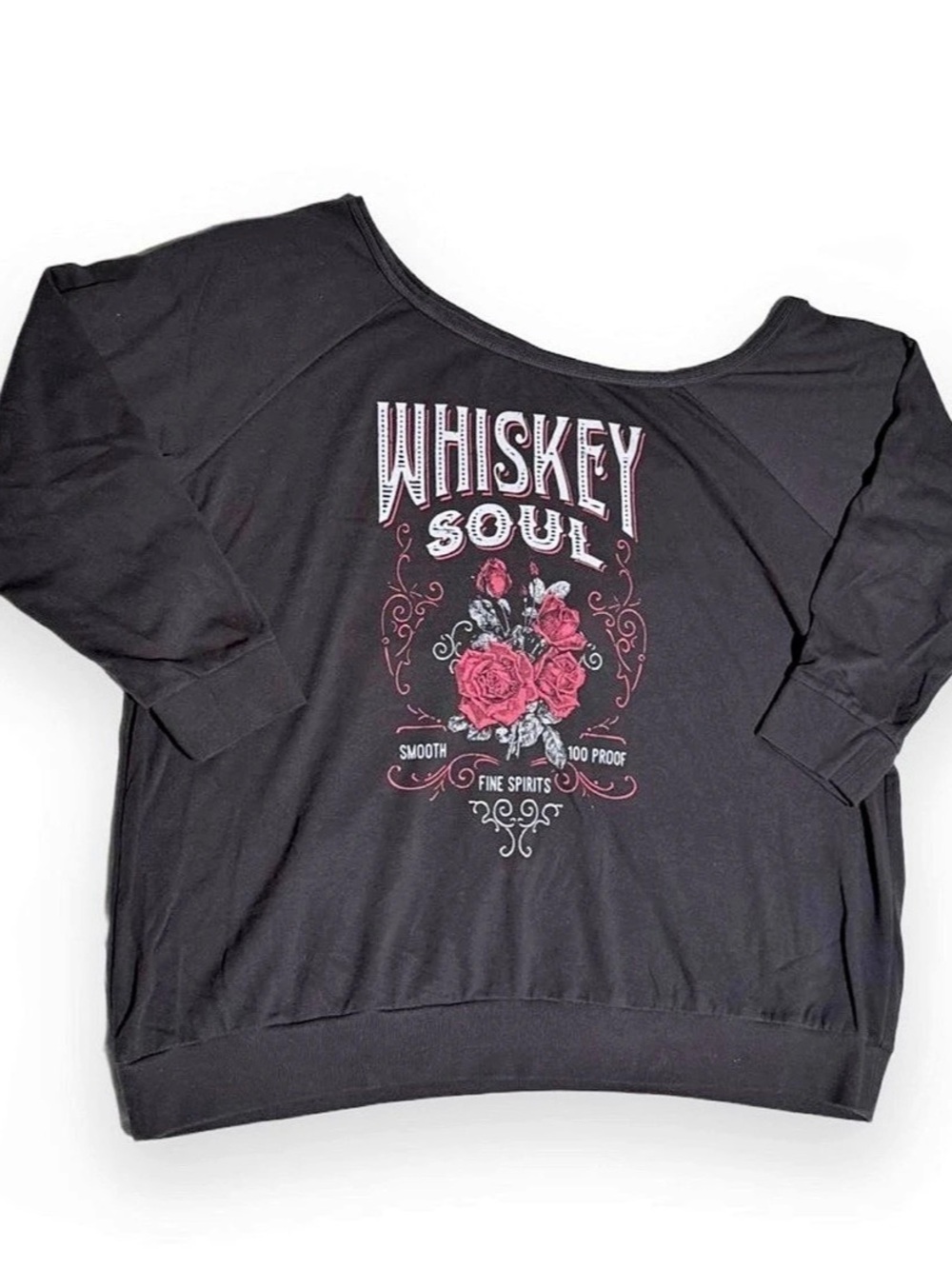 Torrid Whiskey Soul Black Burnout Fleece Off Shoulder Sweatshirt, Size 4